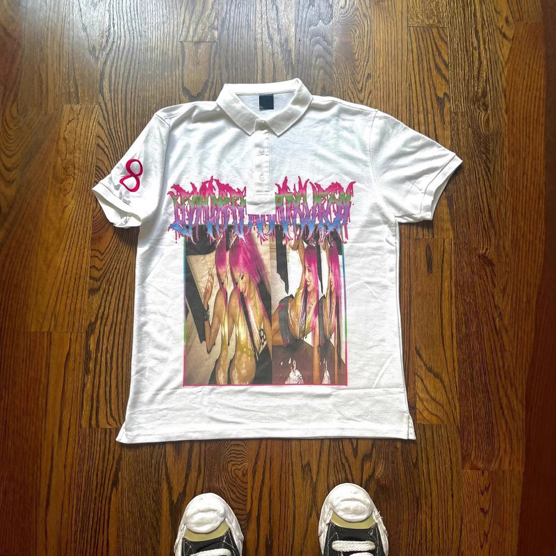 Y2k半袖ポロシャツtシャツプリント柄トップスダークブラックゴシックヴィンテージ夏ストリートウェアトップス|undefined