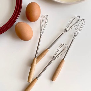 Stainless Steel Egg Beater Wooden Handle Manual Stirring Stick Handheld Egg Mixer Egg Pump Household Baking Tools New Product