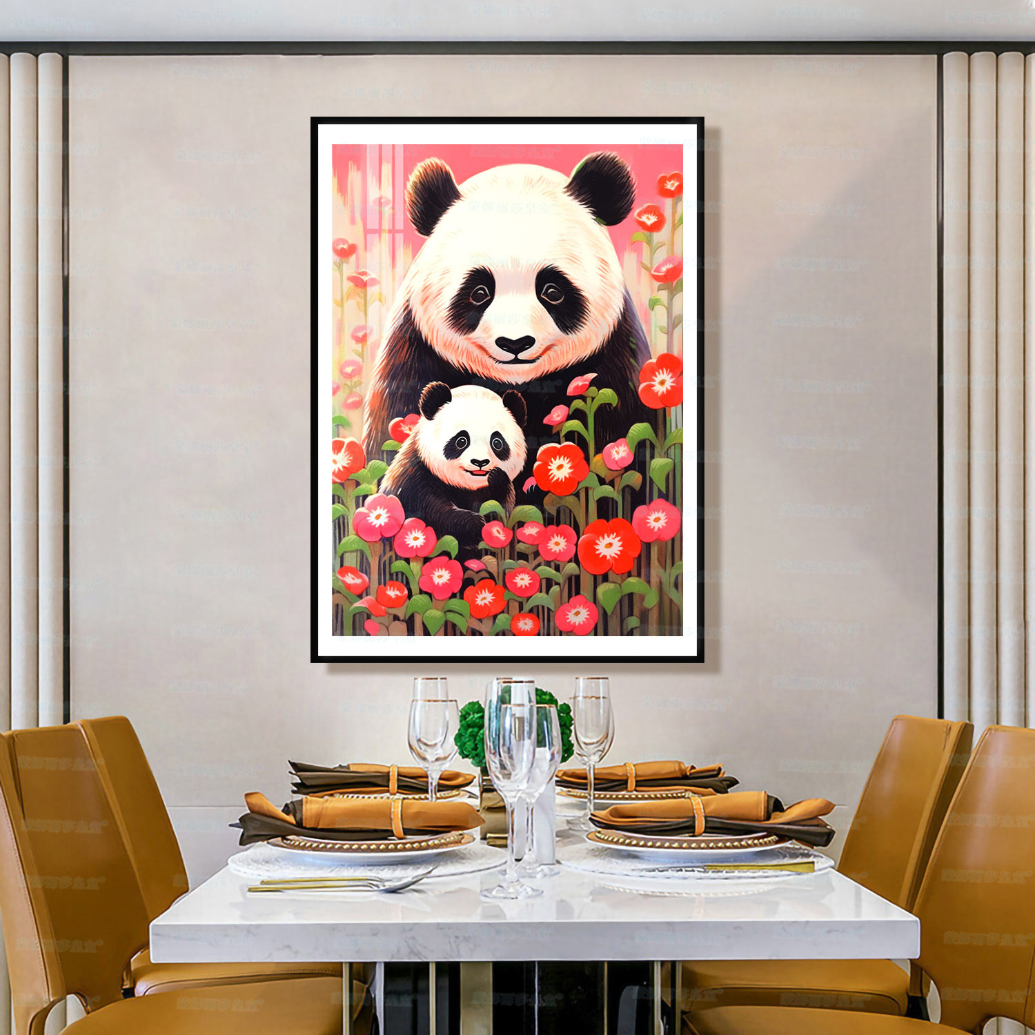 Nueva Panda lindo simple sala de estar hecha a mano Bordado de hilo Monalisa Royal punto de cruz Madre y niño amor profundo Panda