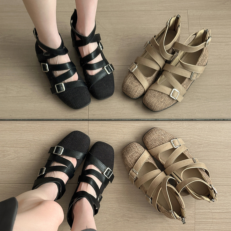 한국 스타일의 독특한 디자인 플랫 슈즈 여성용 2026년 신상 여름 로마 발레리나 메리제인 여성화