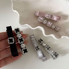 韩系设计缎面丝光满钻粉色鸭嘴夹水钻发夹头饰一字夹日韩气质发饰