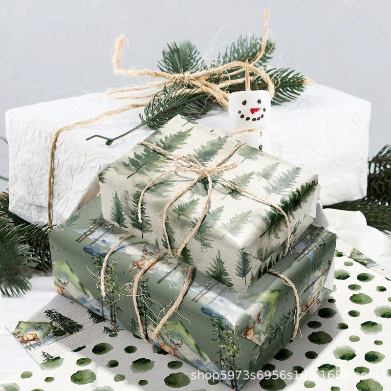 何しろクリスマス水森緑水彩プレゼント飾り紙パーティーギフトボックス飾り外装紙|undefined