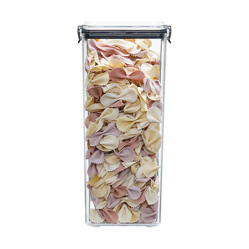 Caja de conservación de hebilla negra Caja de almacenamiento de plástico Almacenamiento de cocina Granos integrales Tarro sellado de grado alimenticio