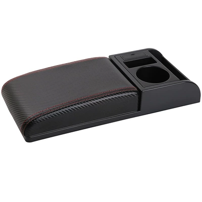 Armrest box: cover heightening pad central control - carbon-fiber-leather-universal-heightening-cover-straight-style-black-with-red-thread