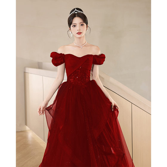 Toasting Dress Bride 2025 New Wedding Autumn Red Engagement Evening Dress High-end Light Luxury Niche High-end