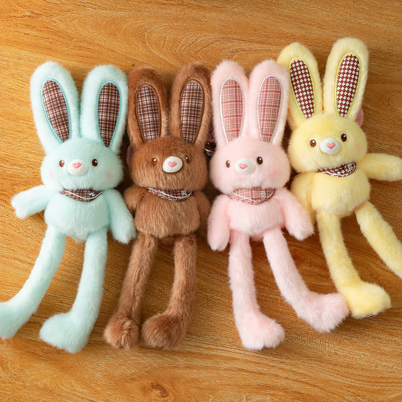 Dopamine Colorful Rabbit Plush Toy Pendant with Pullable Ears and Long Legs Rabbit Bag Keychain Doll