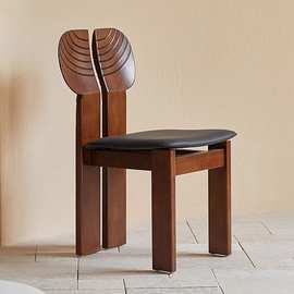 中古风实木餐椅复古雕刻鱼尾靠背椅大户型设计师新中式餐厅椅子
