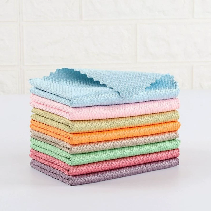 Fish scale grid fish pattern wipes absorb water without hair, no seal kitchen houseless trace clean cloth locks edge glass rag