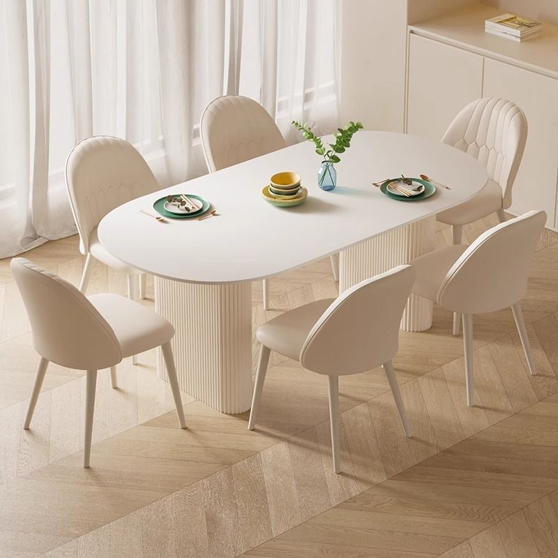 Slate Dining Table Light Luxury Modern Simple Cream Style Dining Table Oval Pure White Dining Table and Chairs for Home Small Apartment