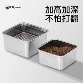 跨境多猫食盆不锈钢繁育碗大饭盘猫粮碗不锈钢超大号防打翻宠物碗