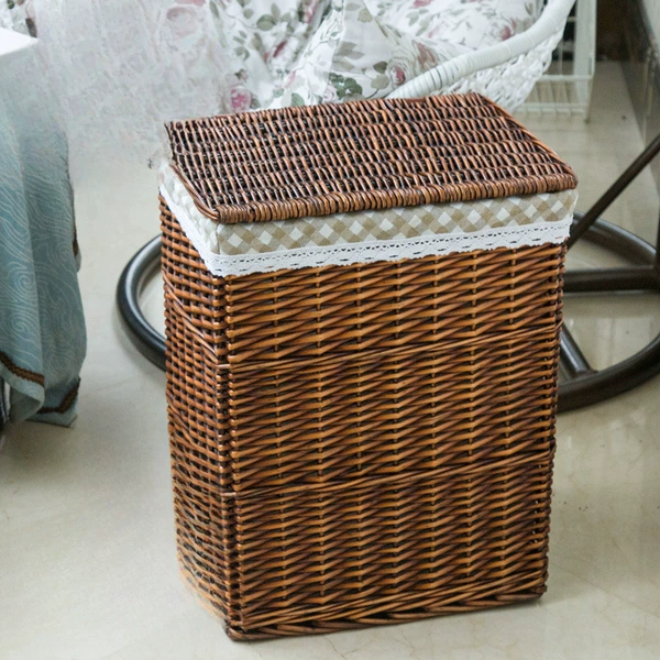 Brown basket with lid, diamond-shaped lattice lining - whole willow lid