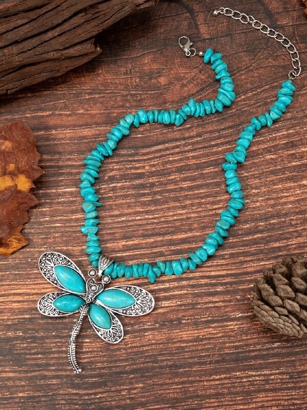 Wholesale Jewelry Novelty Simple Style Dragonfly Alloy Turquoise Plating Pendant Necklace display picture 2