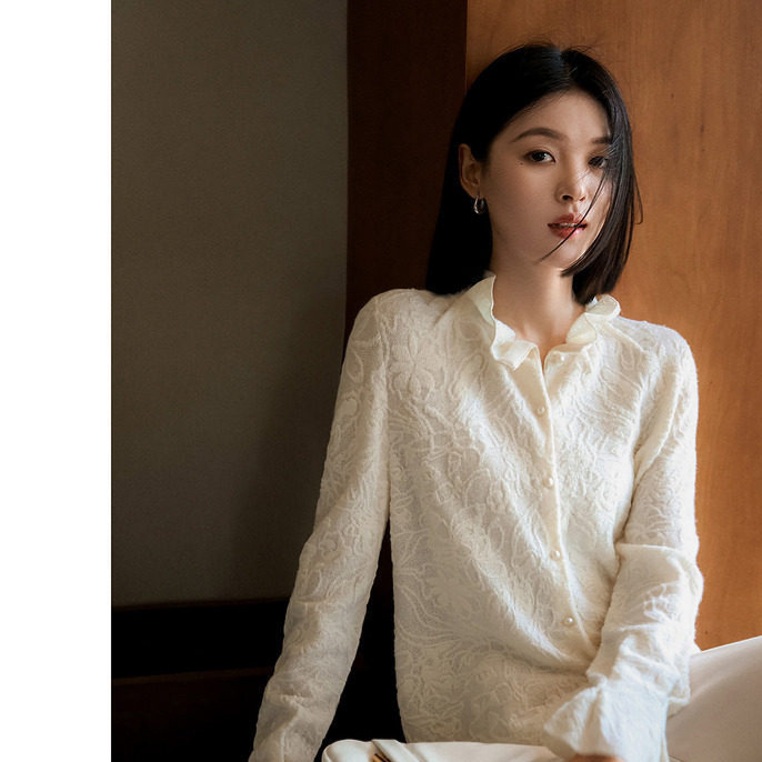 【Moon Laurel】Washable Yangzi Wool |   Three-dimensional jacquard elegant lace collar knit sweater for women, new model 26