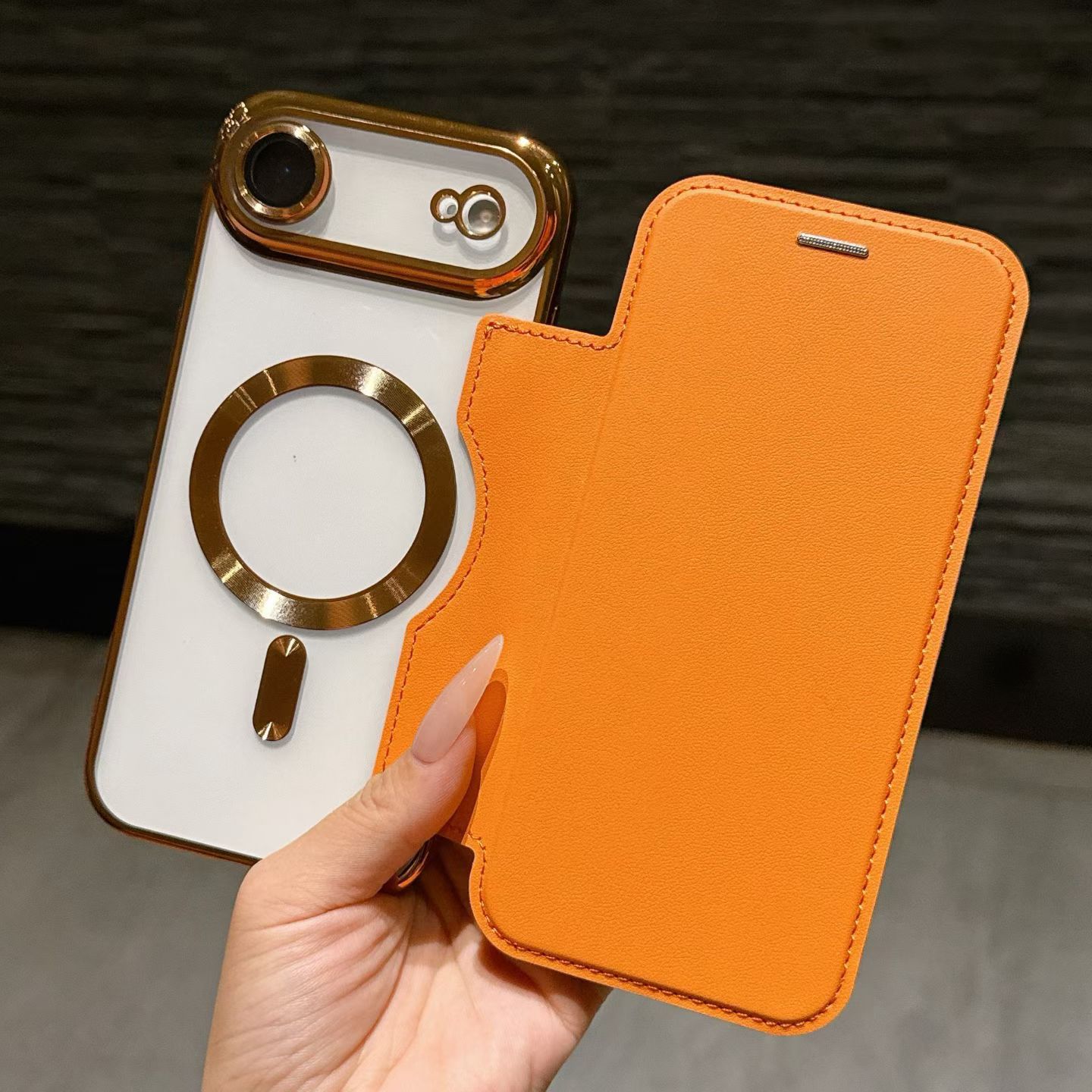Estudo de absorción magnética de alto nivel para iPhone17PROMAX Teléfonos móviles Apple 16 cubierta de flip todo incluido a prueba de caídas