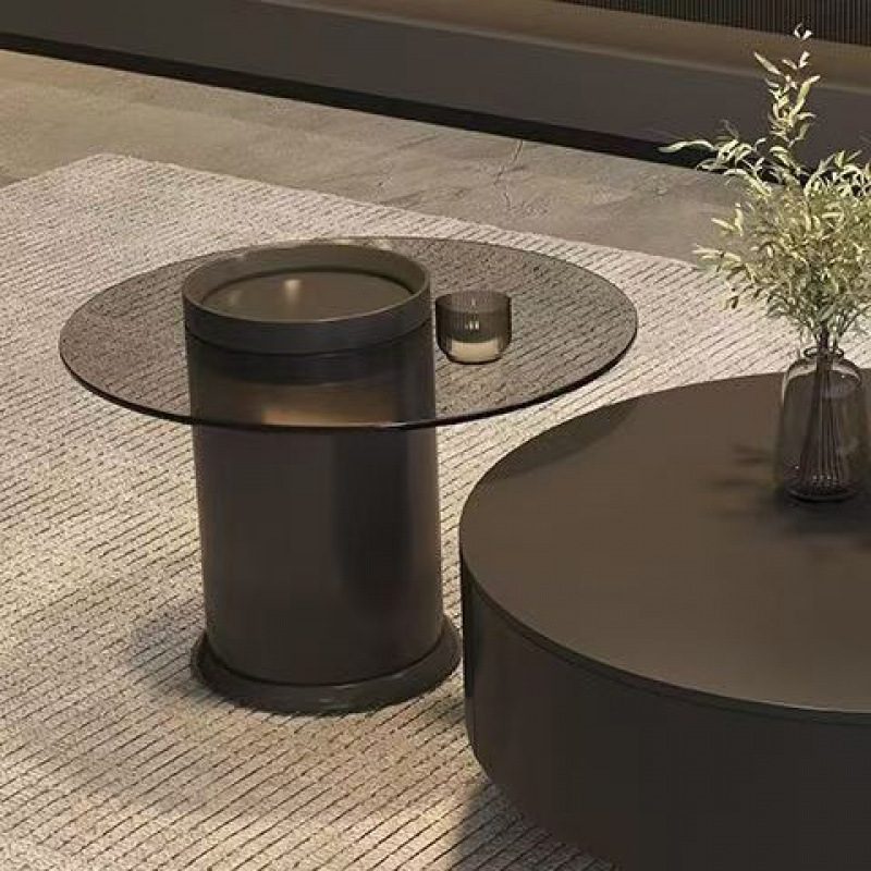 意式轻奢岩板茶几简约客厅小户型茶室感圆形极简家用茶桌组合|undefined