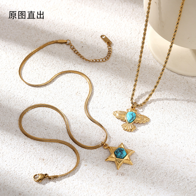 Tina Europa y los Estados Unidos pájaro universal diseño de forma de estrella de cinco puntas incrustado collar de piedra natural lujoso ligero de alta calidad mujer image 5