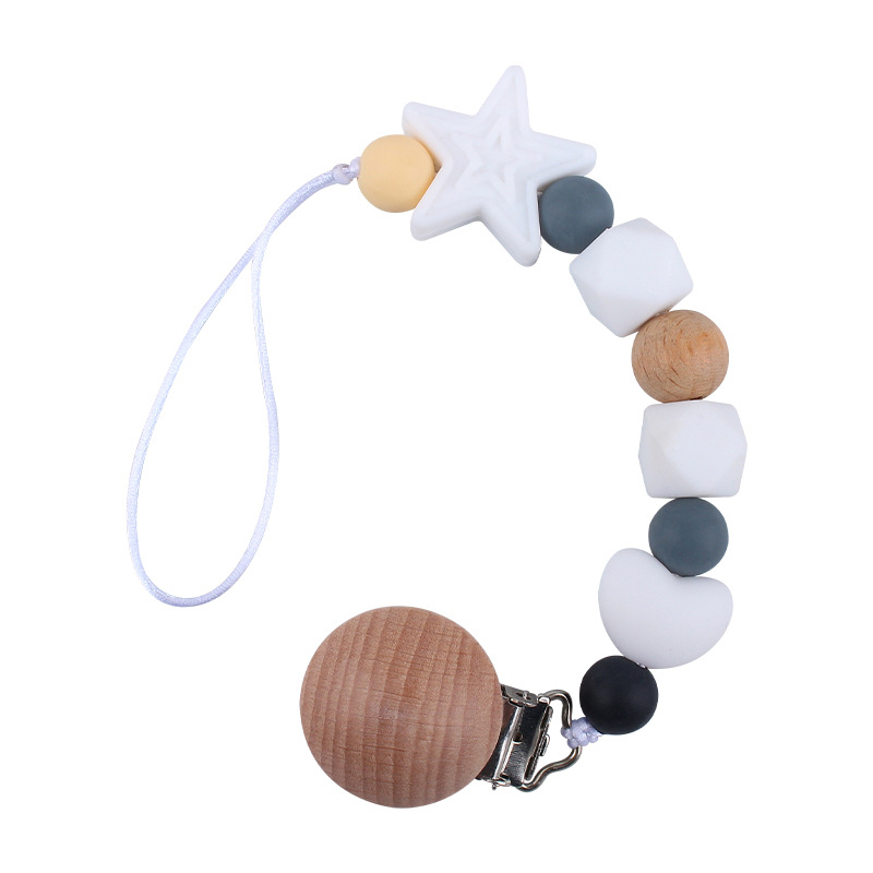 Suministros para bebés calmante clip de chupete de silicona bebé estrella de cinco puntas cadena anti-gota cuentas de silicona Cadena de chupete Comercio exterior Nuevo