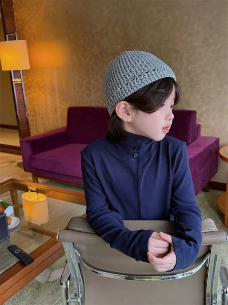 Cheese and Meow Boys' Fall 2026 Three-Button Turtleneck Base Shirt, Textured Slim-Fit Versatile Base Shirt for Boys