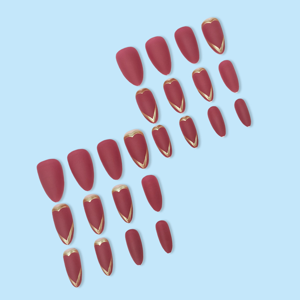 Comercio exterior 3D líneas tridimensionales LIPJIN Uña de color rojo vino francés Uña de uñas 24 piezas Uñas falsas Europa y América al por mayor