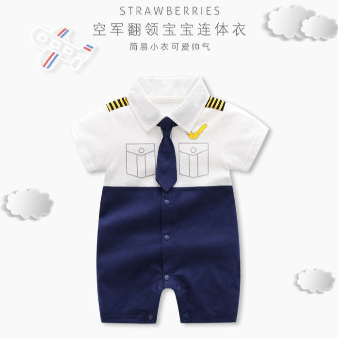 Newborn Baby Summer Category a Baby Jumpsuit Pure Cotton Thin Short-Sleeved Outing Clothes Children's Clothing Outing Clothes Crawling Clothes