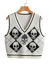 跨境2021 亚马逊马甲背心外套秋冬欧美女装外搭针织万圣节毛衣V领