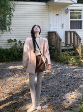 粉色高级感毛呢外套女2024秋季新款韩系宽松名媛气质保暖长袖西装