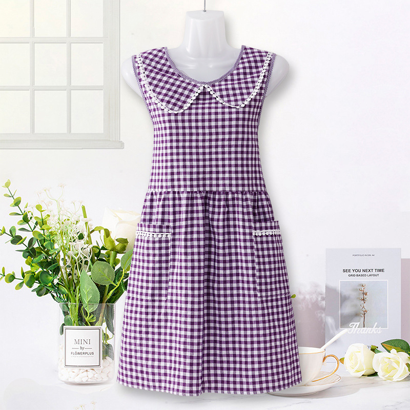 SJ704 보라색 양복 조끼 체크 무늬 인형 칼라 순면