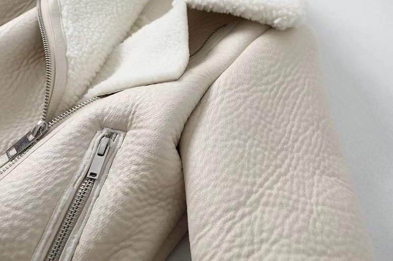 Y2K 2024 Fréijoer Hierscht Neit Produkt Dammemoud Street Style Casual Kuerzmantel mat Pelz a Lieder M2_voghion.com