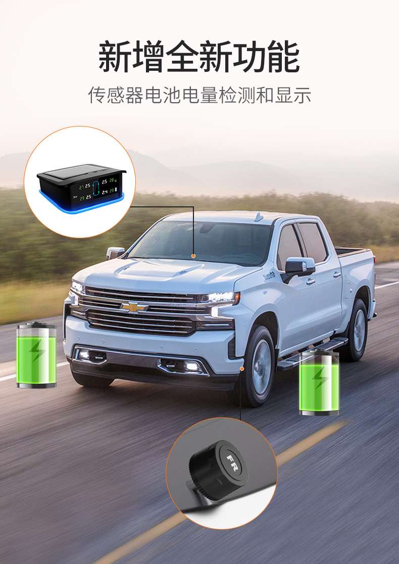 Car Tire Pressure Monitor with Ambient Light and Large Screen Display Tire Pressure Detector