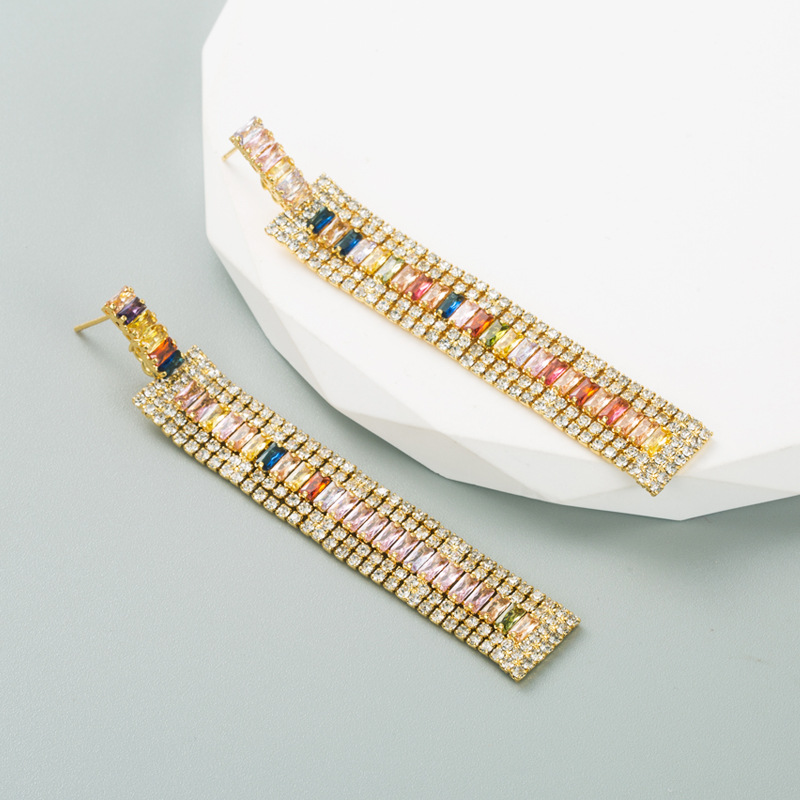 Fashion Square Copper Drop Earrings Plating Inlay Zircon Copper Earrings