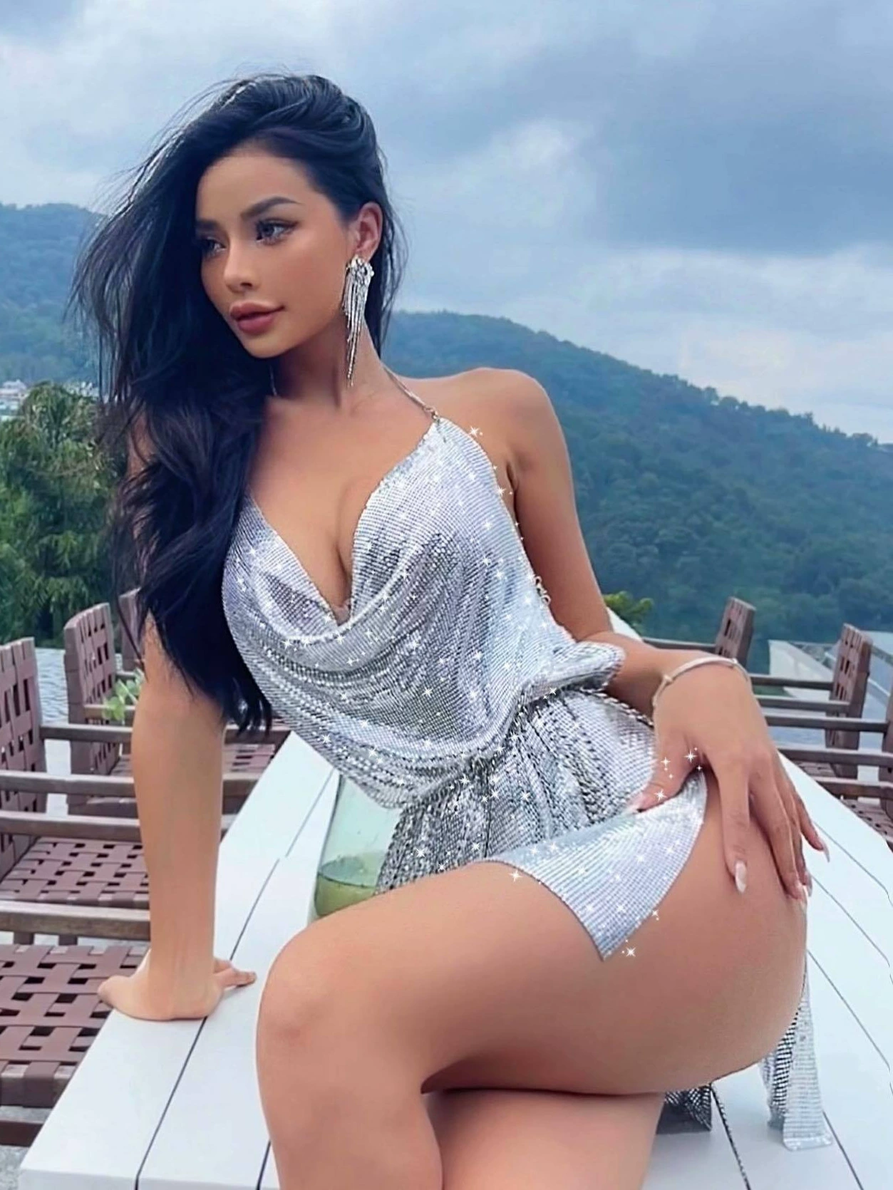 Металлические стразы-ногти, sexy вечернее платье, европейский стиль