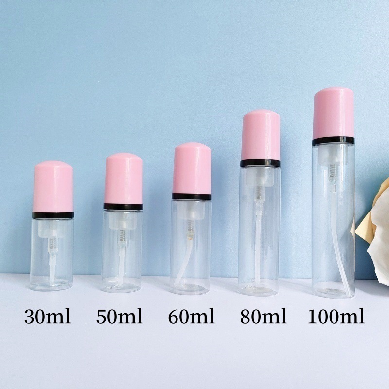 30 dientes PET mousse transparente botella 30ml100ml limpiador facial espuma botella champú espuma botella de pie en stock