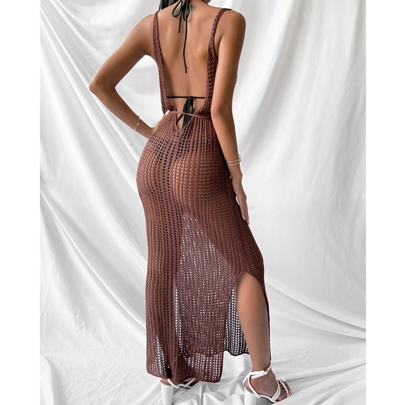 Sleeveless Sleeve Length Wholesale Women's Sexy Hollow Out Backless Solid Color Beach V Neck Sleeveless Irregular Skirt