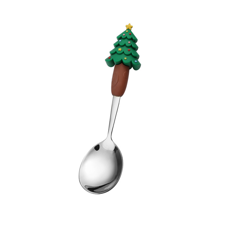 新しいクリスマス人形スプーンとフォークかわいい楽しいサンタクロースクリスマスツリーゴールデンクリスマスフォークとスプーン食器セット|undefined