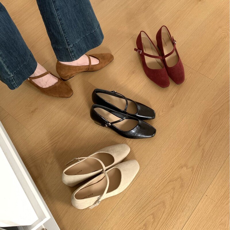 DAPAI SHOW坡跟复古浅口玛丽珍鞋女法式一字扣带方头单鞋百搭鞋女|undefined