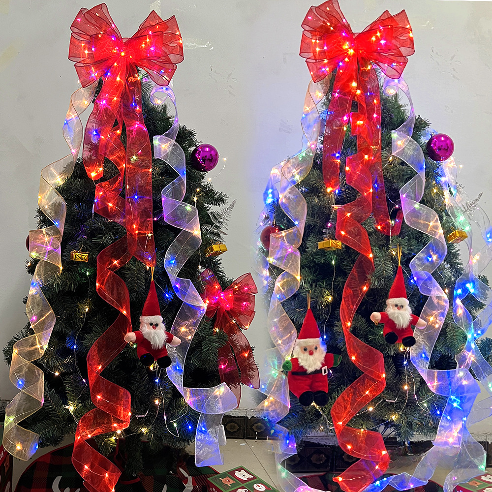 Casa e giardino Decorazione natalizia Nastro natalizio a doppio strato in rete da 3,8 cm, con atmosfera da festa, nastro a led con luce_voghion.com