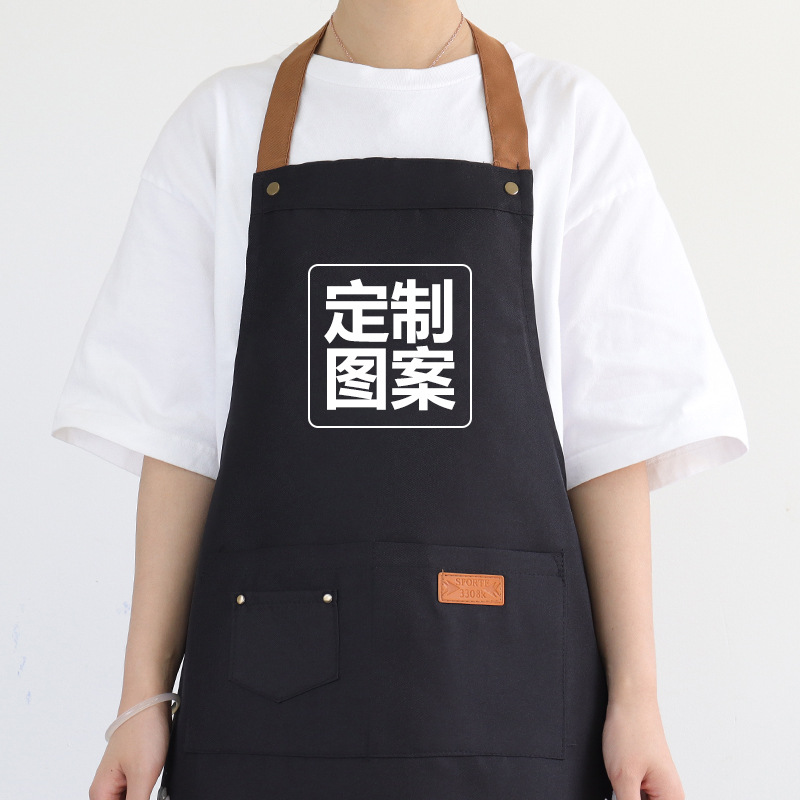 Delantal de poliéster explosivo transfronterizo logotipo personalizado cuello halter color de contraste jardinería ajustable restaurante mono delantal de cocina