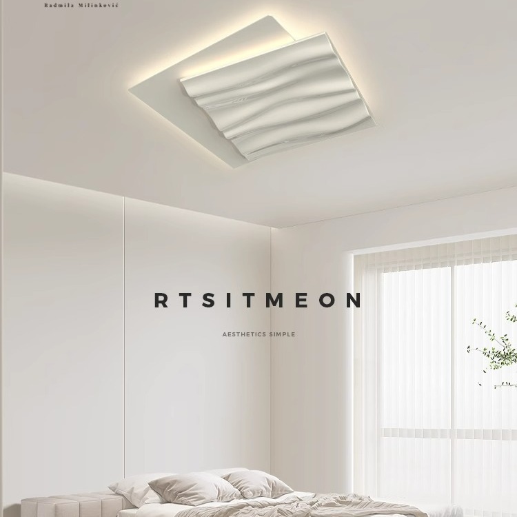 Italiano minimalista crema viento dormitorio luz de techo moderna minimalista nórdica creativa redonda luz de techo de protección de ojos de espectro completo