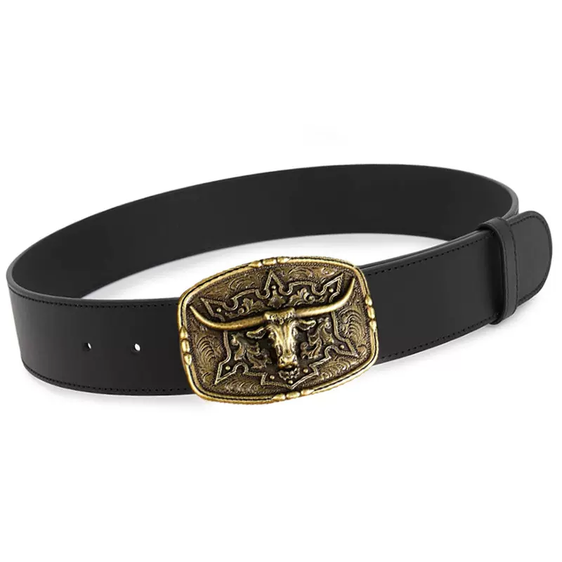 欧美热卖西部牛仔皮带雕花大板口潮流复古Retro男士朋克皮革腰带