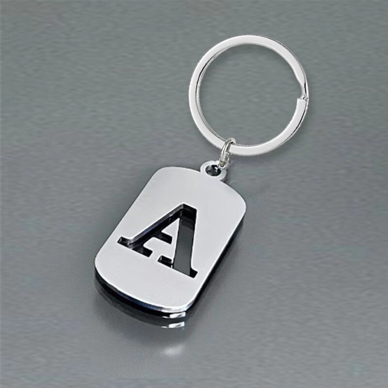 Cross-border 26 English Letter Key Ring Titanium Steel Fashion Men's and Women's Autumn and Winter Square Engraving Pendant Backpack Accessories Pendant