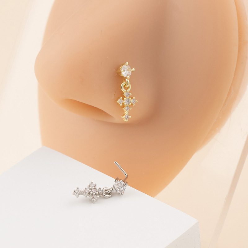 Cross-Border European And American Style L-Shaped Cross Micro-Inlaid Zircon Stud Fashionable Foreign Trade Piercing Ear_voghion.com