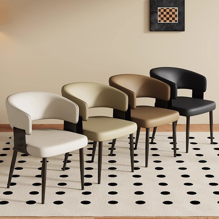 Silla de comedor para el hogar de cuero minimalista de estilo italiano, moderna, de lujo ligero, con apoyabrazos, diseño de respaldo, silla de comedor de alta gama