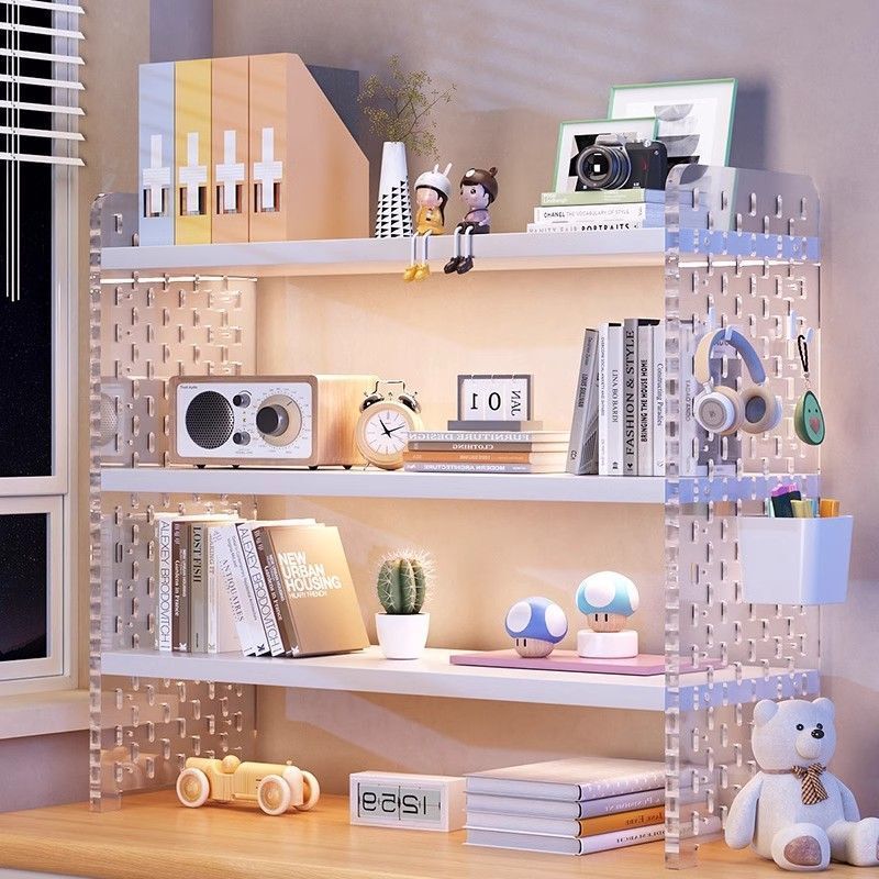 Acrylic Desktop Storage Rack Office Desk Hole Board Computer Desk Bookshelf Partition Multi-Layer Display Storage Rack