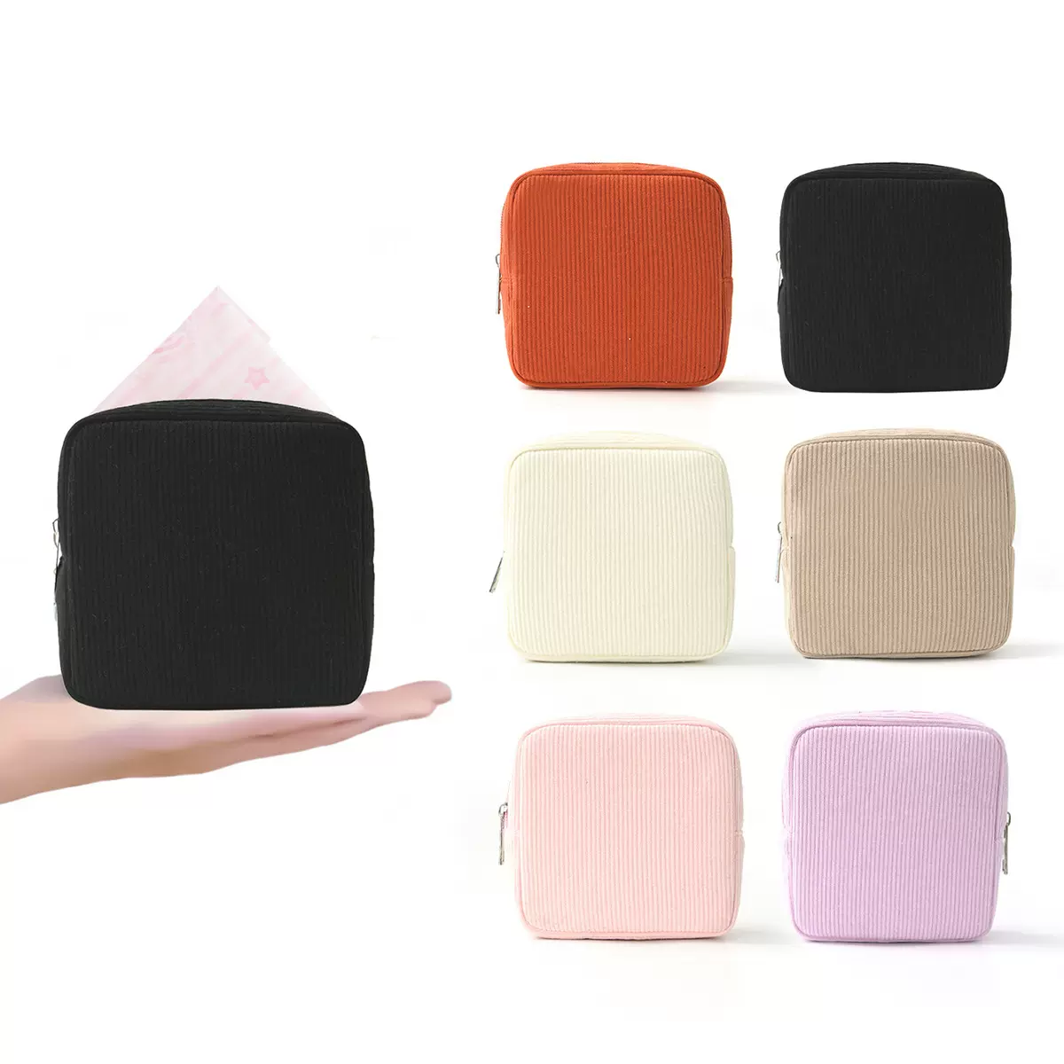 跨境灯芯绒收纳包姨妈巾卫生棉便携收纳袋便携式棉包卫生巾零钱包