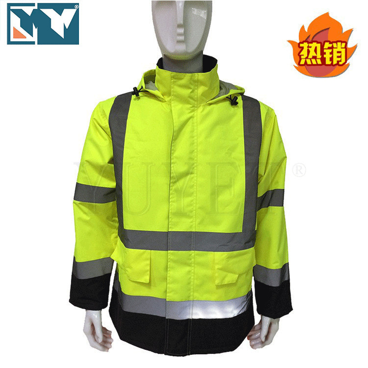 Manufacturers Order Outdoor Traffic Duty Reflective Raincoat Oxford Cloth Rain and Cold Cotton Work Raincoat Wholesale