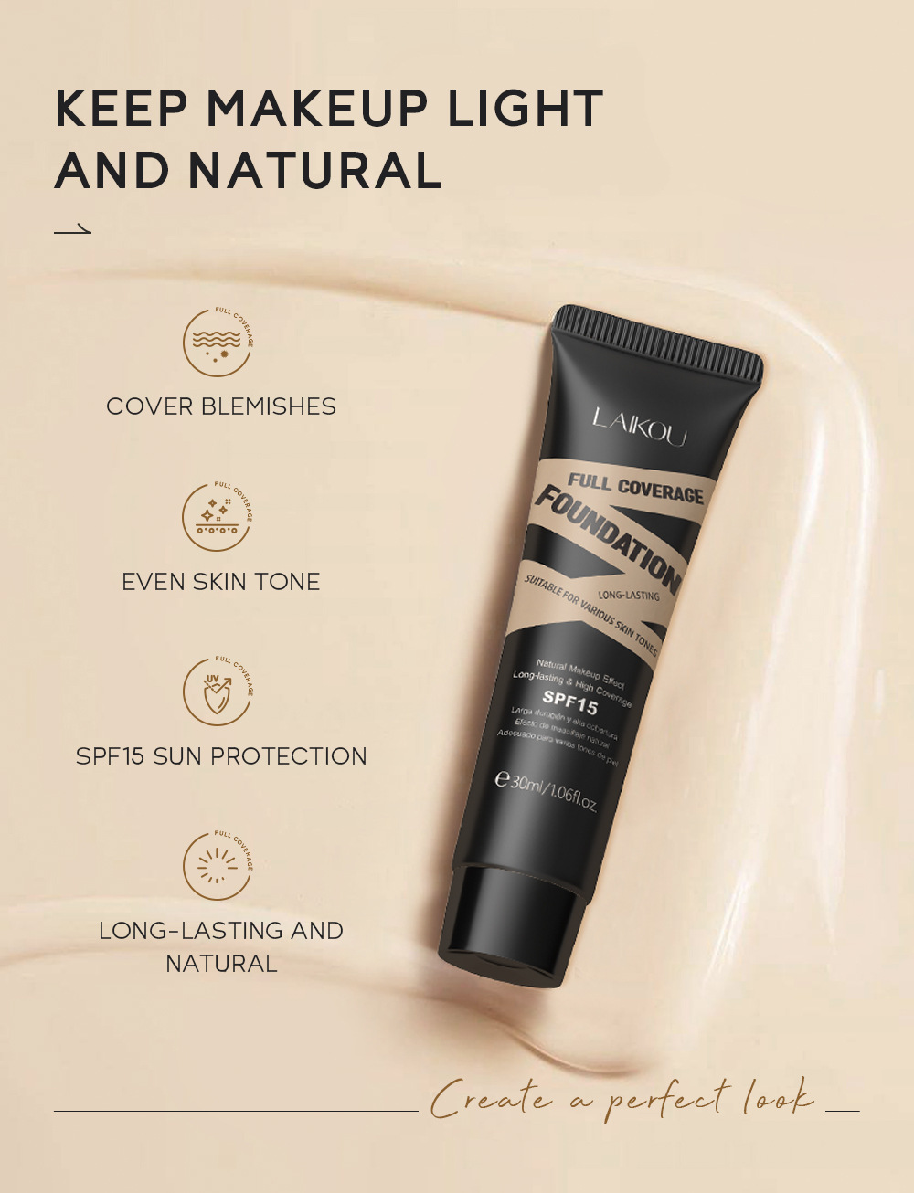Laicome Foundation 30g(Tube) does not smudge makeup, enhances makeup and brightens skin. 9-color cosmetics sent in one piece undefined