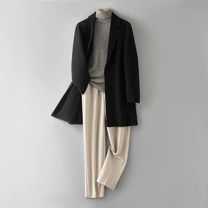 新款90%羊毛10%羊绒大衣男士高端羊毛大衣修身中长款毛呢大衣批发