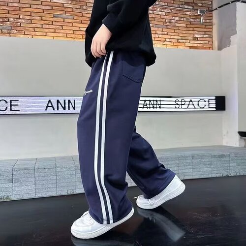 Boy's Pants Spring and Autumn Wide Leg Casual Sweatpants Children Loose Side Striped Straight Leg Pants