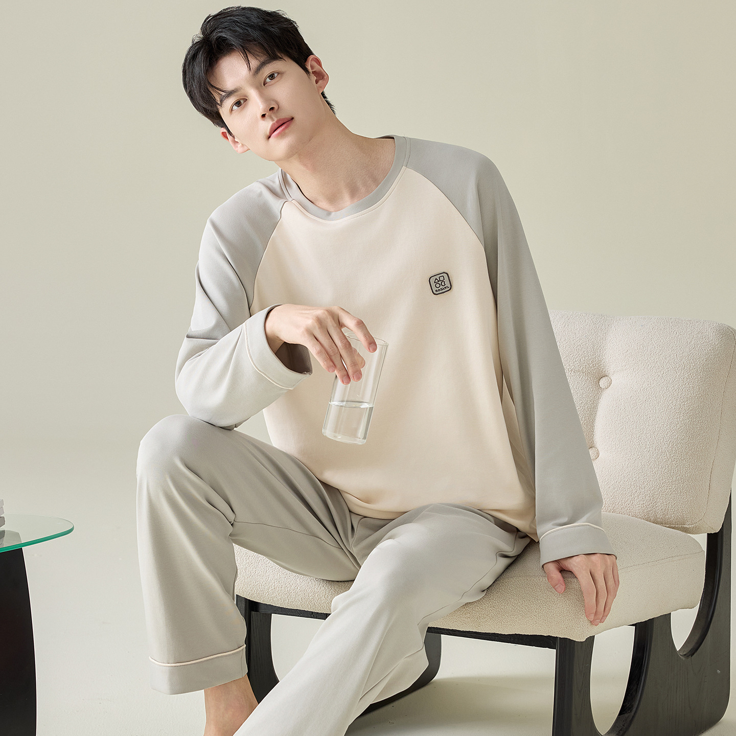 Casual Pure Cotton Pajamas for Men, Spring & Fall 2025 New Style, Long-Sleeved Pants, Can Be Worn Outside, Large Size Home Wear Set