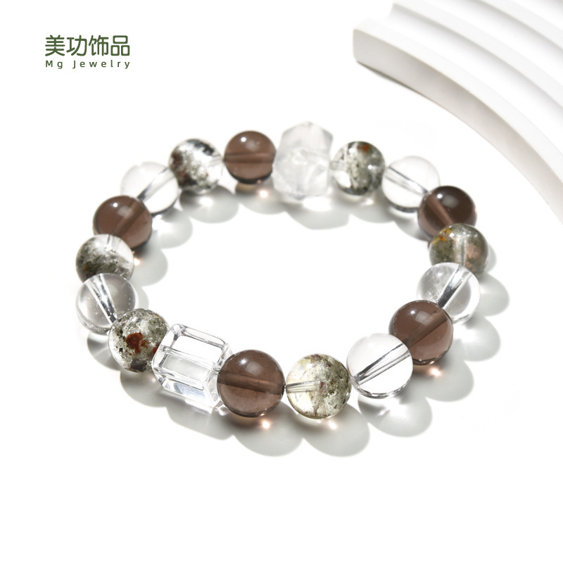 Original Design Natural Green Phantom Crystal for Wealth and Good Luck, White Crystal Double-Pointed Purification Bracelet, Obsidian Cube Wholesale